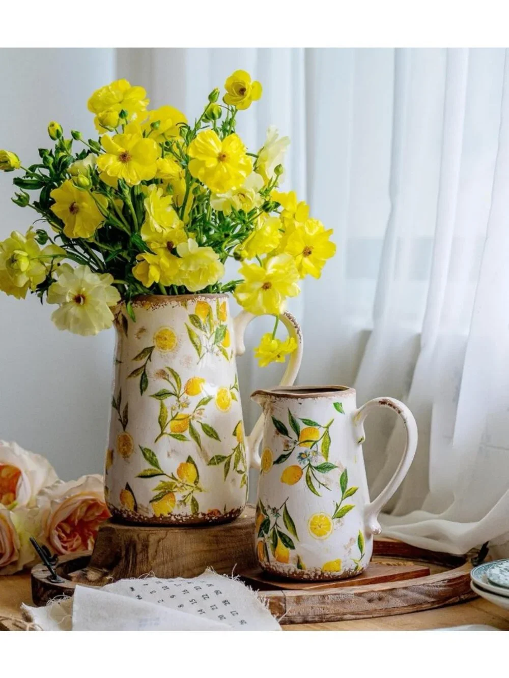 Vintage Lemon Ceramic Vase with Handle - Retro Ice Glazed Farmhouse Decor, 7
